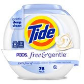 Tide envase frontal mostrando 76 cápsulas, limpieza efectiva