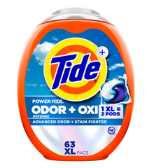 Tide pacs frontal del envase mostrando cantidad y conveniencia