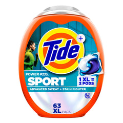 Tide envase frontal mostrando 63 cápsulas y beneficio frescura duradera