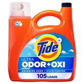 Tide envase frontal grande mostrando rendimiento y beneficio de limpieza