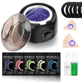 TIKESI vista frontal del kit completo con calentador y accesorios para depilación