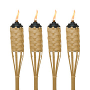 TIKI bamboo torches front pack showing four torches and canisters for instant tropical ambiance
