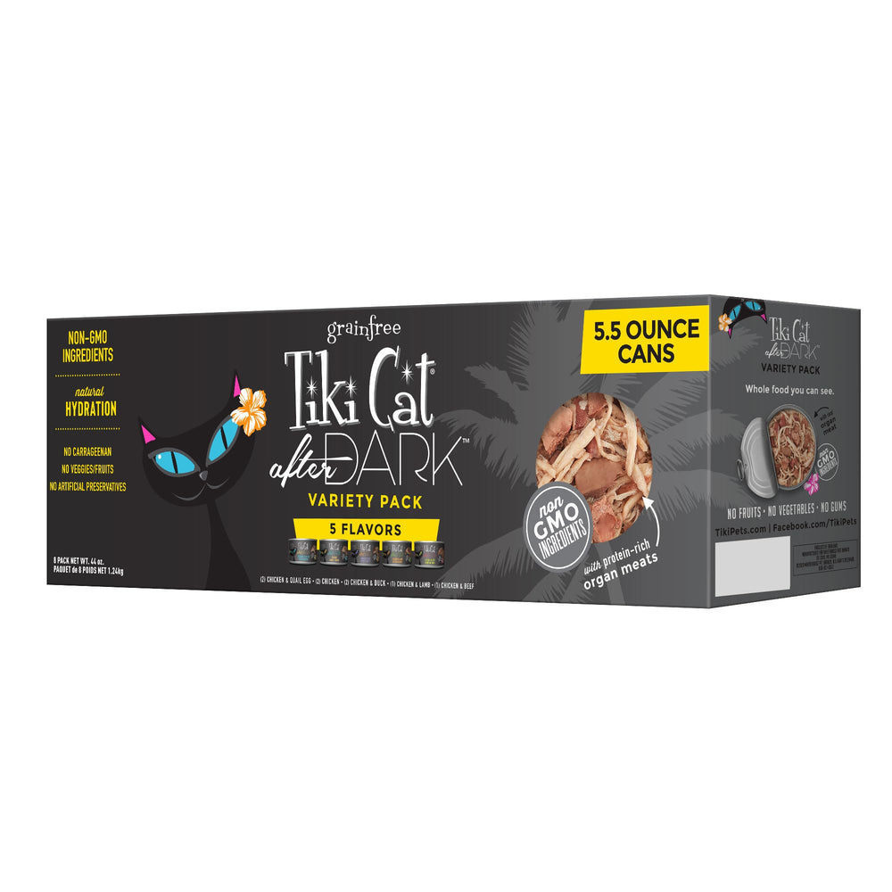 TIKI PETS frente del empaque del pack variado mostrando las latas y marca