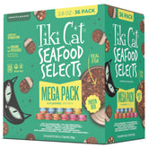 TIKI PETS frente del embalaje mostrando las 36 latas y variedad