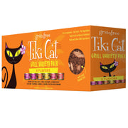 TIKI PETS front packaging of Tiki Cat Grill variety pack shows cans and branding, enticing choice