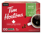 Tim Hortons caja 100 K-Cups frente mostrando cantidad y compatibilidad Keurig, conveniencia inmediata