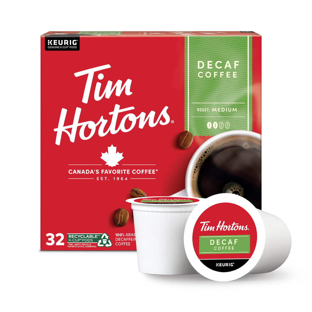 Tim Hortons caja frontal mostrando 32 cápsulas y diseño rojo atractivo