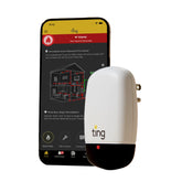 Ting Fire front view sensor plugged into outlet showing compact design and protection