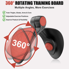 Tabla rotativa 360° TINRIEF mostrando ajuste de ángulo y variedad de ejercicios