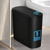 TIPGO front view of black automatic trash can showing clean design and hands-free benefit