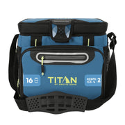 Titan by Arctic Zone vista frontal en azul, portátil y capacidad 16 latas