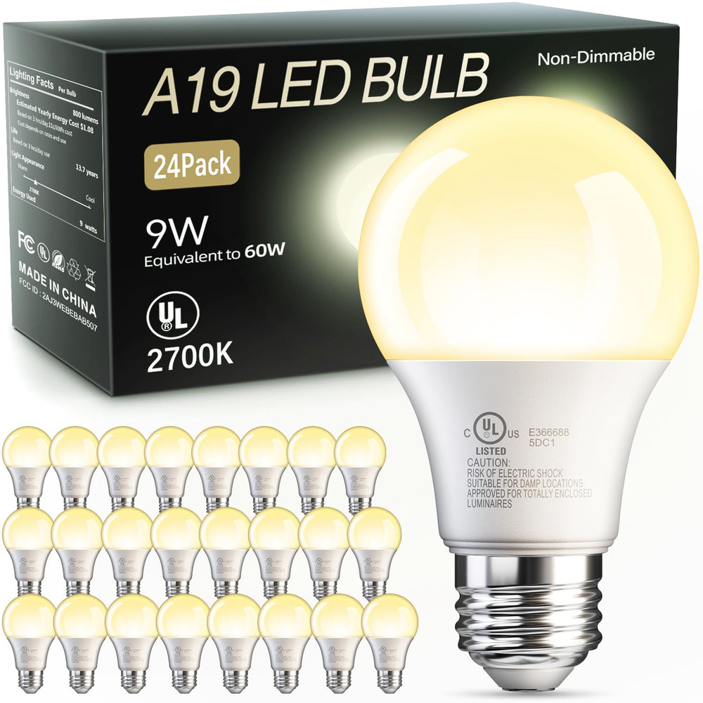 TJOY bombilla A19 frontal mostrando forma y brillo para ahorro