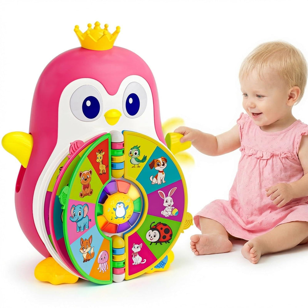 ToddlerCley pingüino frontal mostrando luces y botones, estimula atención