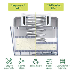 TofuBud translucent drainer close-up capturing drained water benefit