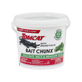 Tomcat bromethalin pail front view showing product and compact packaging benefit