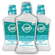 Tom's of Maine botella frontal mostrando diseño y menta, refresca el aliento