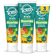 Tom's of Maine frontal del tubo naranja mango mostrando diseño y beneficio sabor agradable