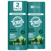 Tom's of Maine vista frontal del stick mostrando la fragancia North Woods y confianza duradera
