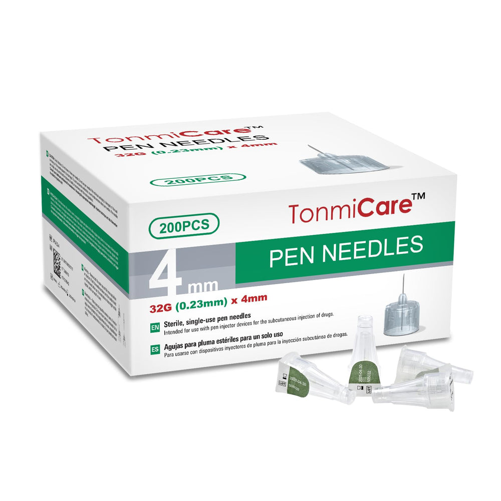 TonmiCare empaque frontal mostrando caja de 200 unidades y ventaja de almacenamiento