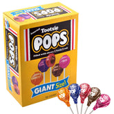 Tootsie Roll giant pops front bag showing count and flavors, great for parties