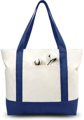 TOPDesign bolsa tote frontal mostrando colores azul y natural, ideal como bolso reutilizable