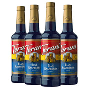 Torani blue raspberry front packaging showing bottle and bright color benefit