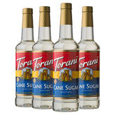 Torani bottle front view showing brand and clean cane-sugar syrup benefit