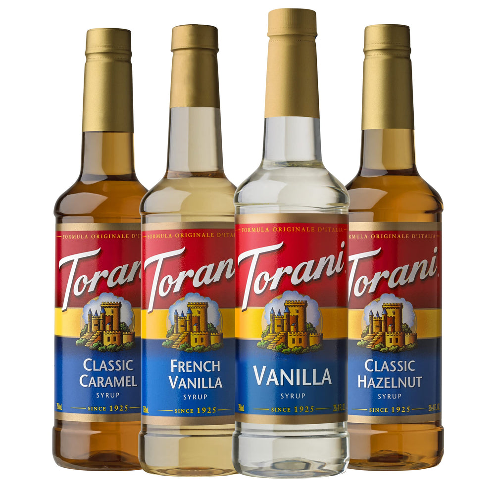 Torani pack frontal mostrando cuatro sabores para personalizar bebidas