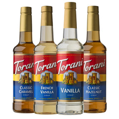 Torani pack frontal mostrando cuatro sabores para personalizar bebidas