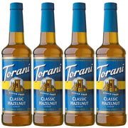Torani bottle front packaging showing hazelnut syrup and convenience