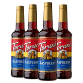 Torani bottle front packaging showing raspberry label and clear benefit
