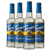 Torani bottle front packaging showing label and vanilla flavor benefit
