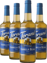 Torani bottle front view showing vanilla bean syrup and clear branding benefit: consistent flavor