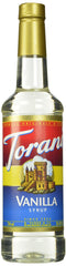 Torani front packaging showing four bottles and clear branding for convenience