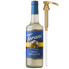 Torani vista frontal del envase mostrando el sabor blanco y beneficio práctico