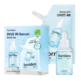 Torriden DIVE IN Serum frasco frontal mostrando diseño y tamaño práctico