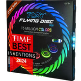 TOSY flying disc front packaging showing bright LEDs and weight benefits