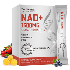 Totaria frontal del empaque que muestra sachets y beneficios claros