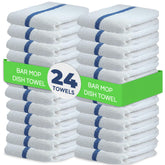 Towels N More front packaging showing 24-pack blue stripe towels and easy identification benefit