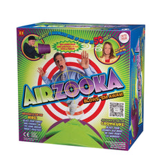 Toysmith Airzooka comparación de tamaño junto a una regla para escala