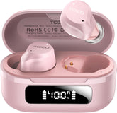 TOZO NC9 front view with charging case LED showing battery level, easy battery tracking