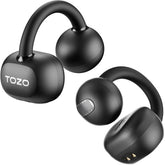 TOZO OpenEarRing vista frontal del auricular y estuche mostrando diseño cómodo