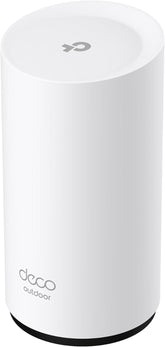 TP‑Link Deco BE5000 front view showing durable housing and outdoor-ready design for reliable coverage