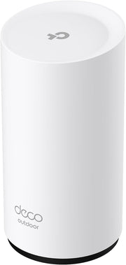 TP‑Link Deco BE5000 front view showing durable housing and outdoor-ready design for reliable coverage