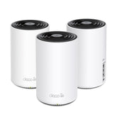 TP‑Link Deco XE75 front view showing sleek mesh unit and brand logo for reliable coverage