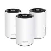 TP‑Link Deco XE75 front view showing sleek mesh unit and brand logo for reliable coverage