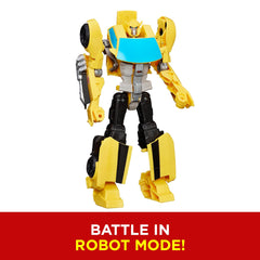 Transformers Bumblebee in hand for scale demonstrating 11-inch size and kid-friendly handling