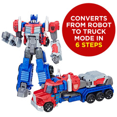Transformers Optimus Prime in truck mode highlighting smooth vehicle conversion and play value
