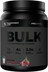 Transparent Labs Bulk Black frente del envase mostrando diseño y claridad de ingredientes
