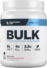 Transparent Labs frente del empaque mostrando 30 servicios y sabor Strawberry Lemonade